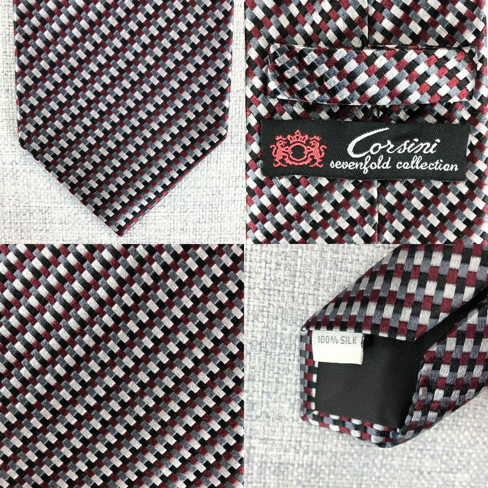 Corsini Sevenfold Collection‎ 100% Silk Necktie Woven Geometric Pattern Office